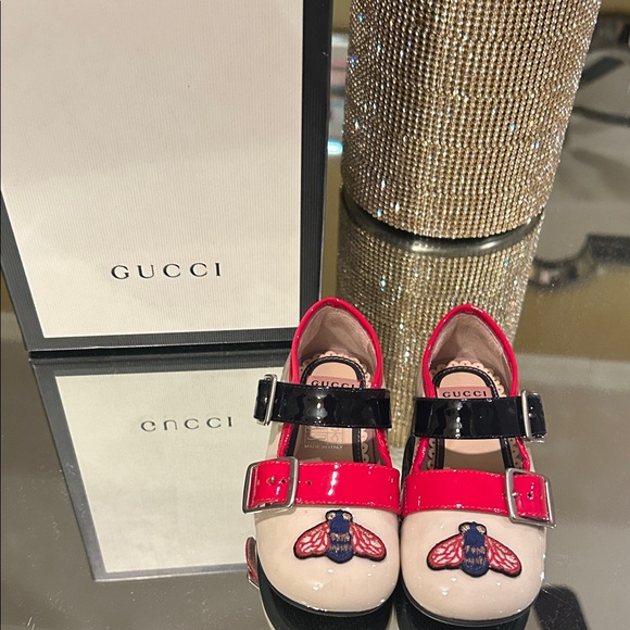Gucci Kids Cream and Red Dress Shoes